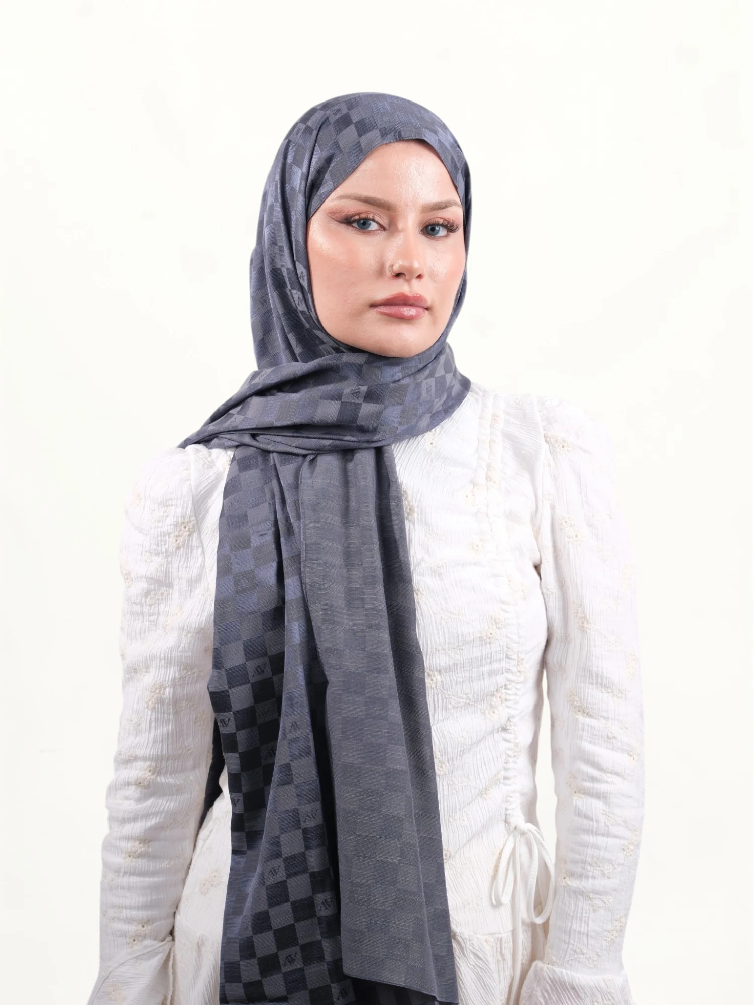 Armine Jakarlı İpek Pamuk Şal Füme