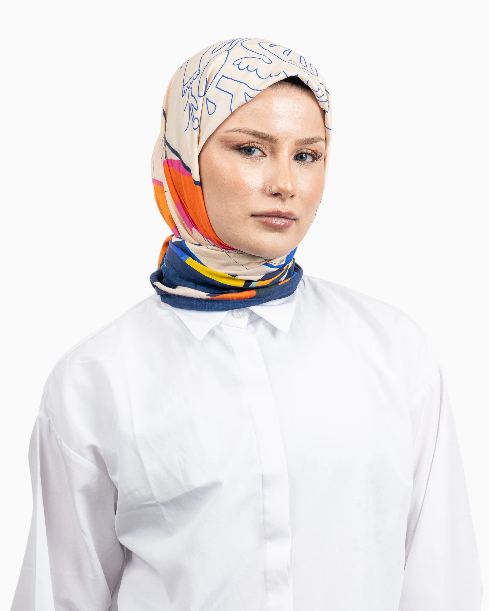 Benetton Siena Desenli Eşarp Krem
