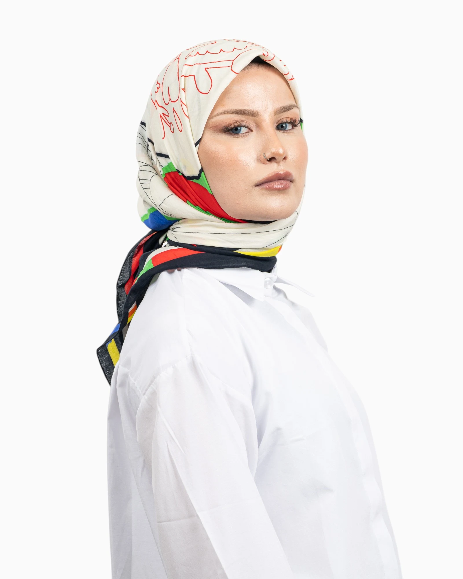 Benetton Siena Desenli Eşarp Siyah-02