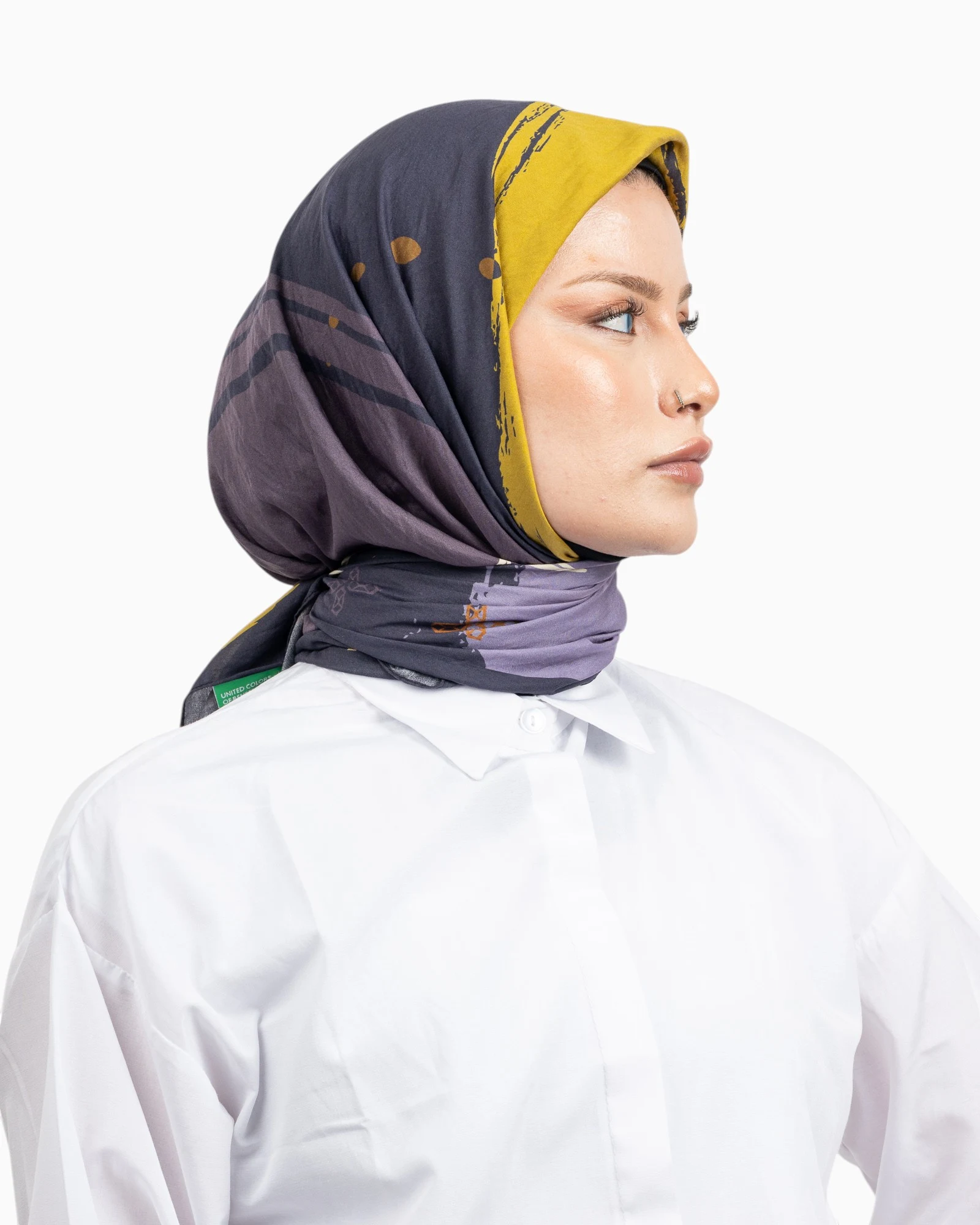 Benetton Siena Desenli Eşarp Füme
