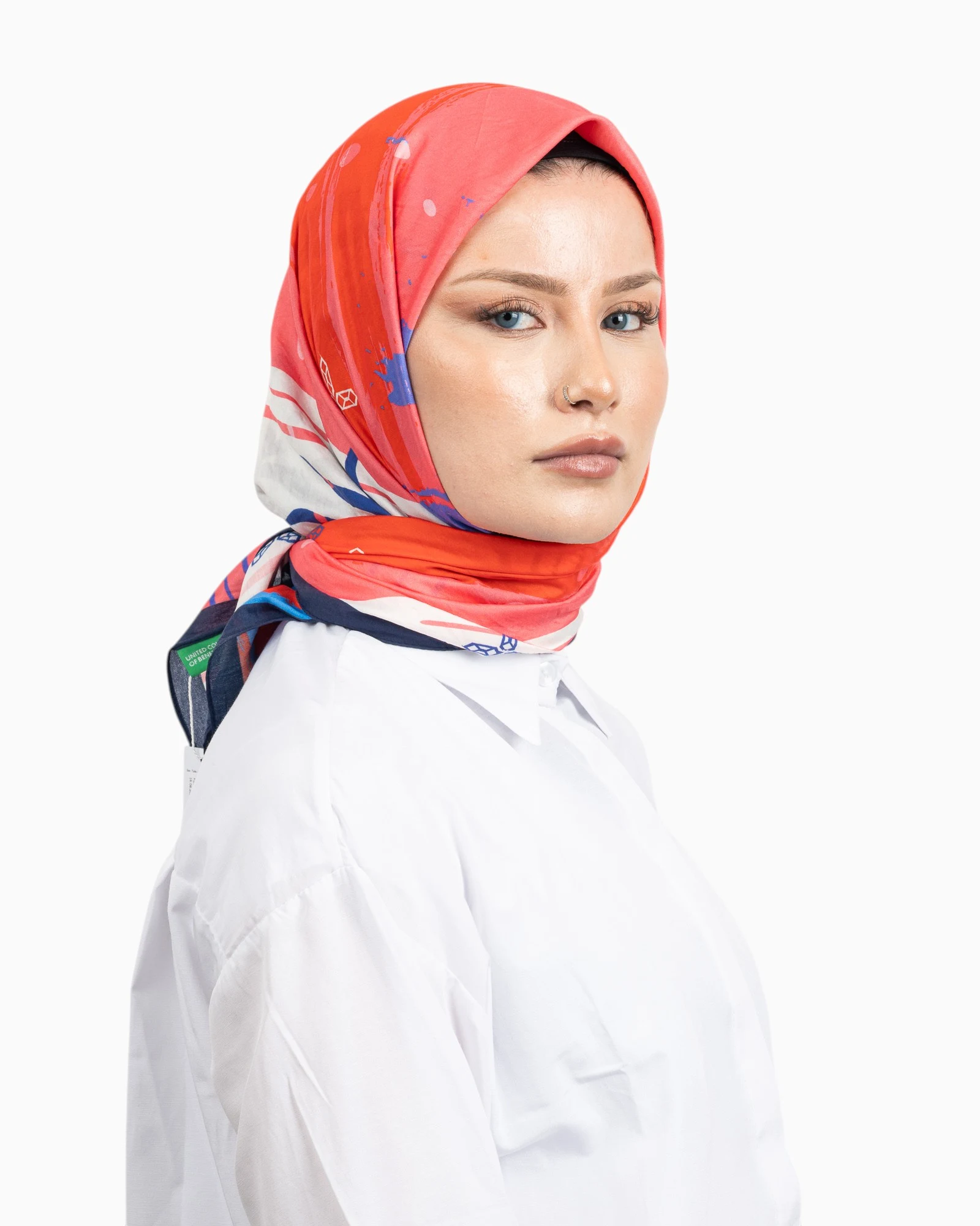 Benetton Siena Desenli Eşarp Mavi
