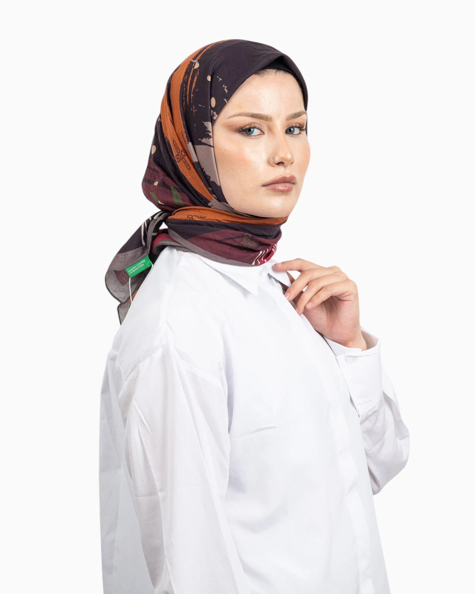 Benetton Siena Desenli Eşarp Bordo