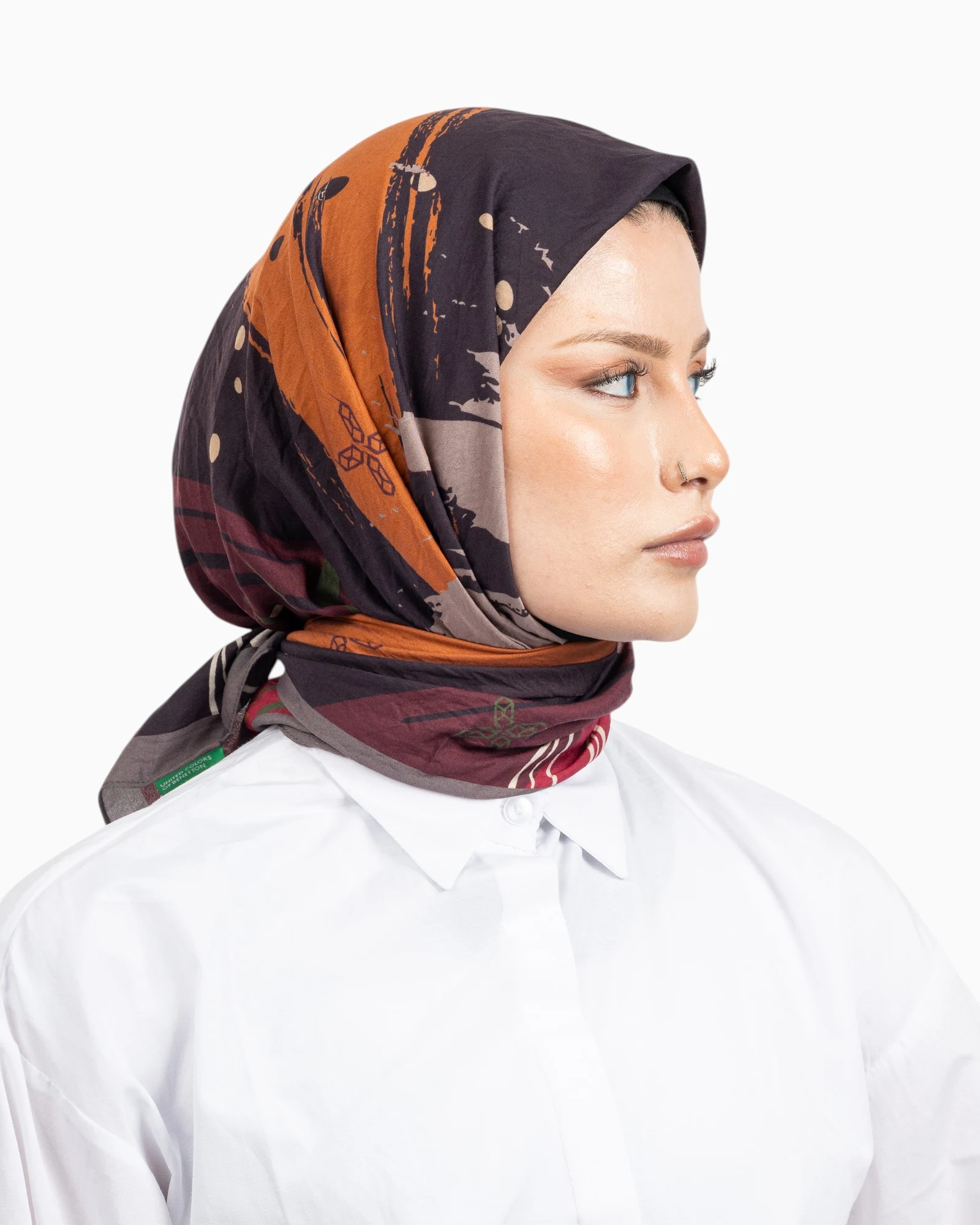 Benetton Siena Desenli Eşarp Bordo