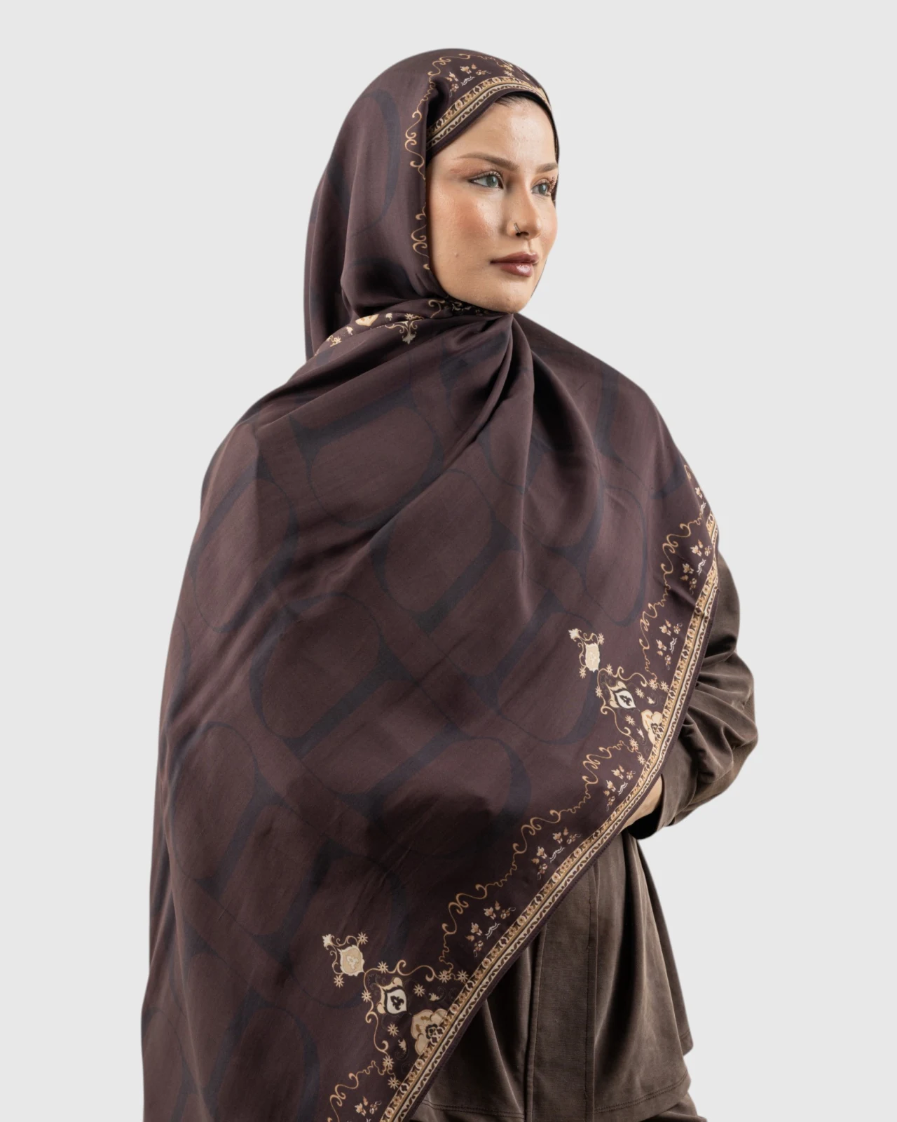 Monogram Floş Şal Acı Kahve