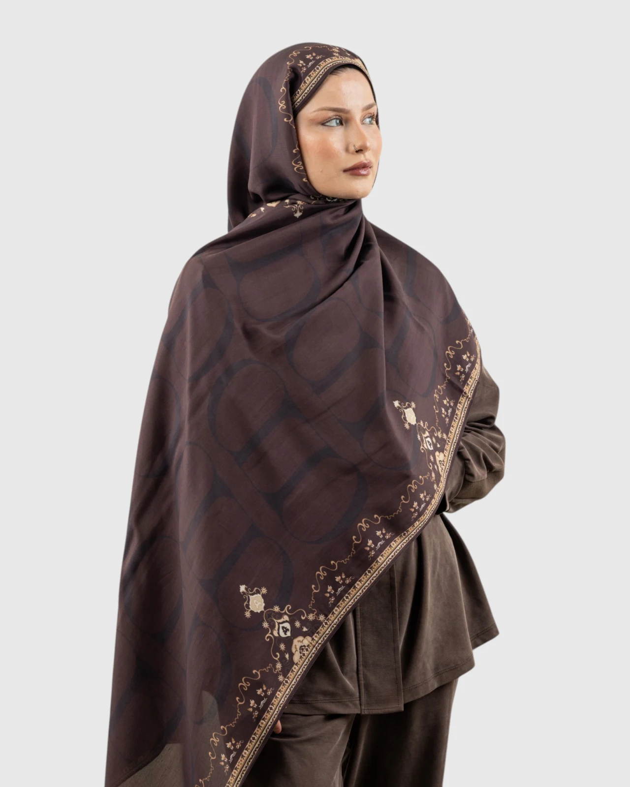 Monogram Floş Şal Acı Kahve