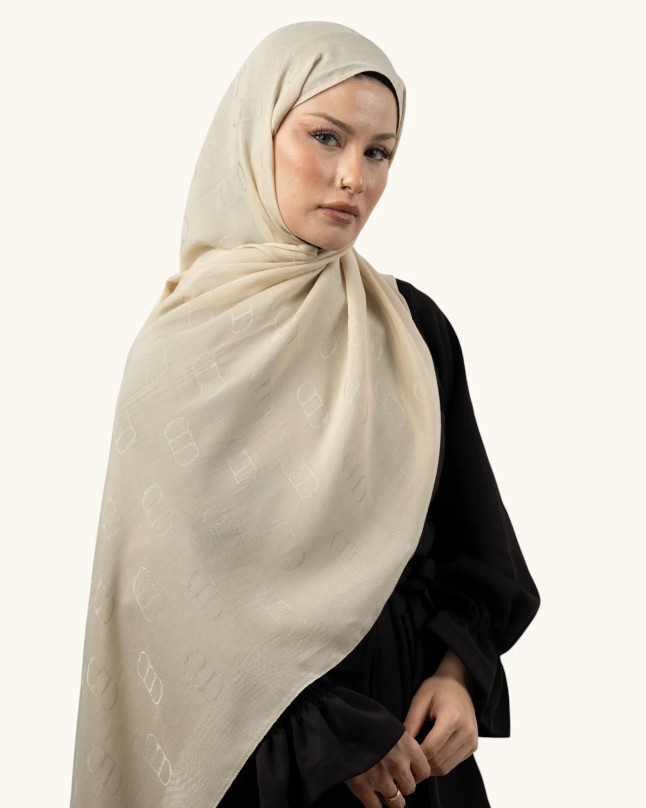 Carell Liora Pamuk Monogram Şal Bej