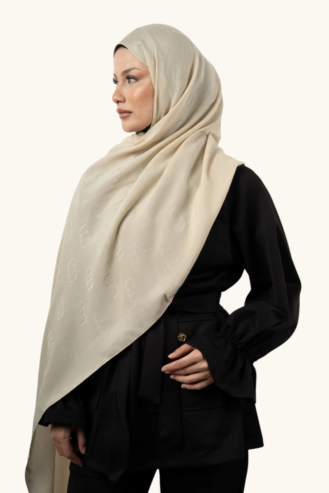 Carell Liora Pamuk Monogram Şal Bej