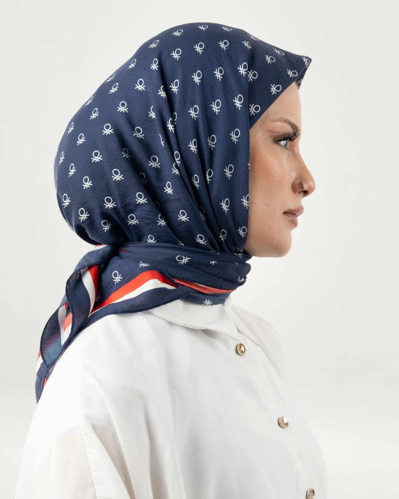 Benetton Siena Eşarp Lacivert-Kırmızı