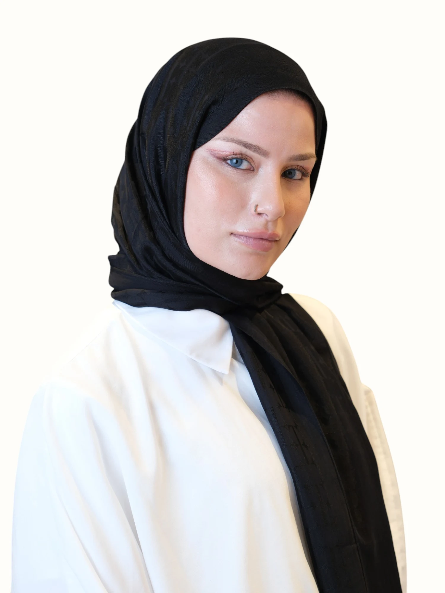 Fresh Scarfs Pamuk Floş Jakarlı Şal Siyah-01