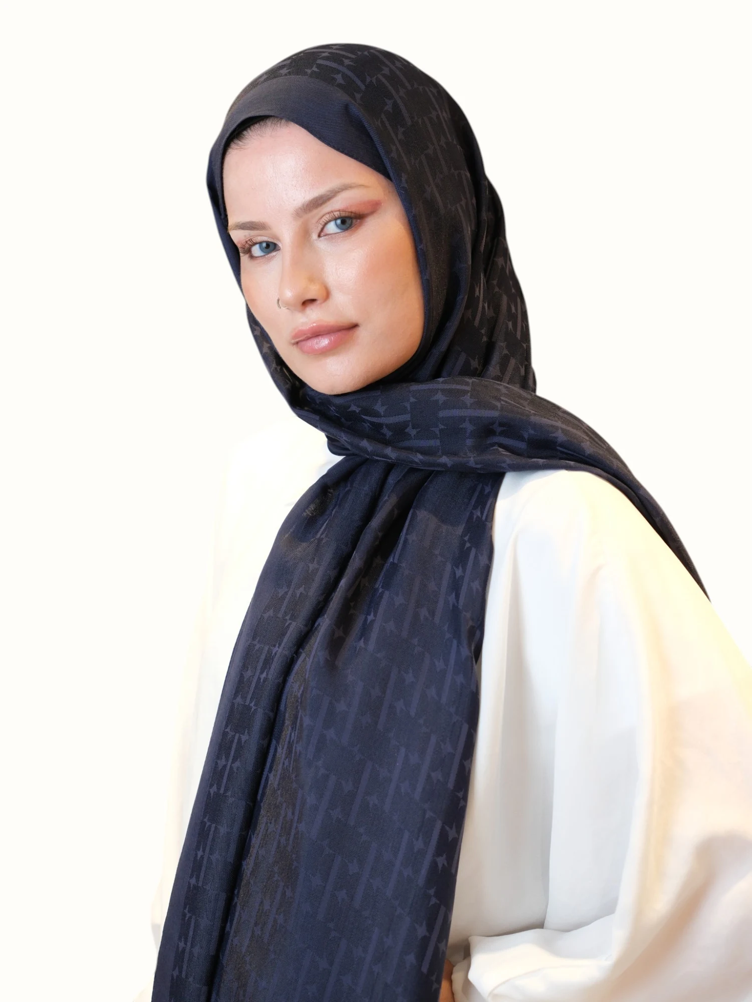 Fresh Scarfs Pamuk Floş Jakarlı Şal Lacivert-01