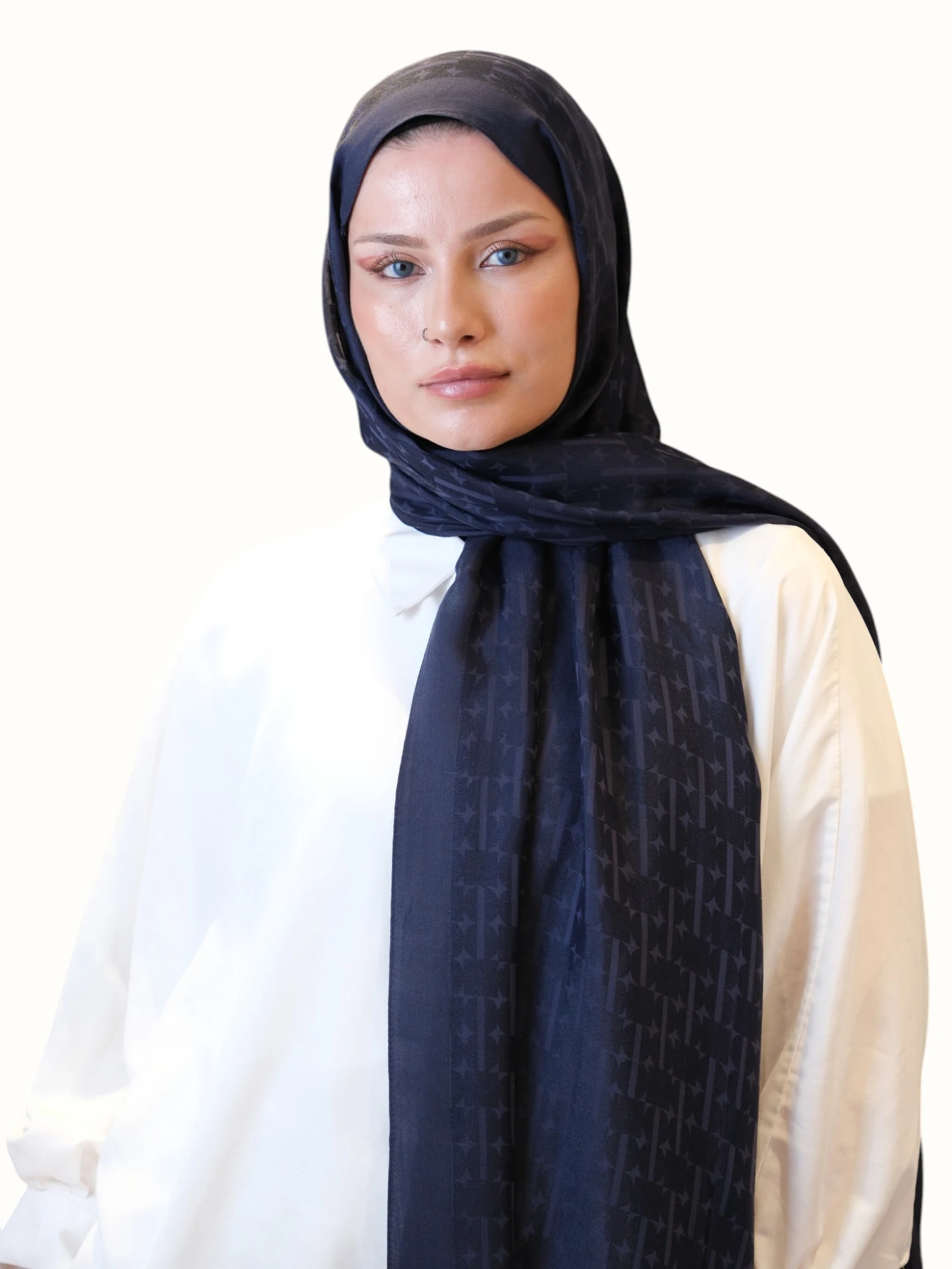 Fresh Scarfs Pamuk Floş Jakarlı Şal Lacivert-01
