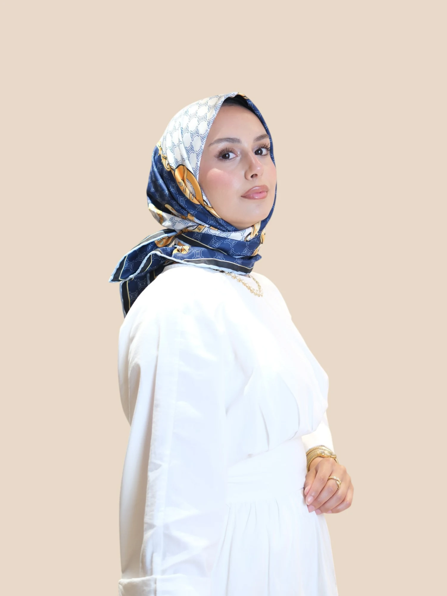 İthal İpek Twill Eşarp Mavi Gold