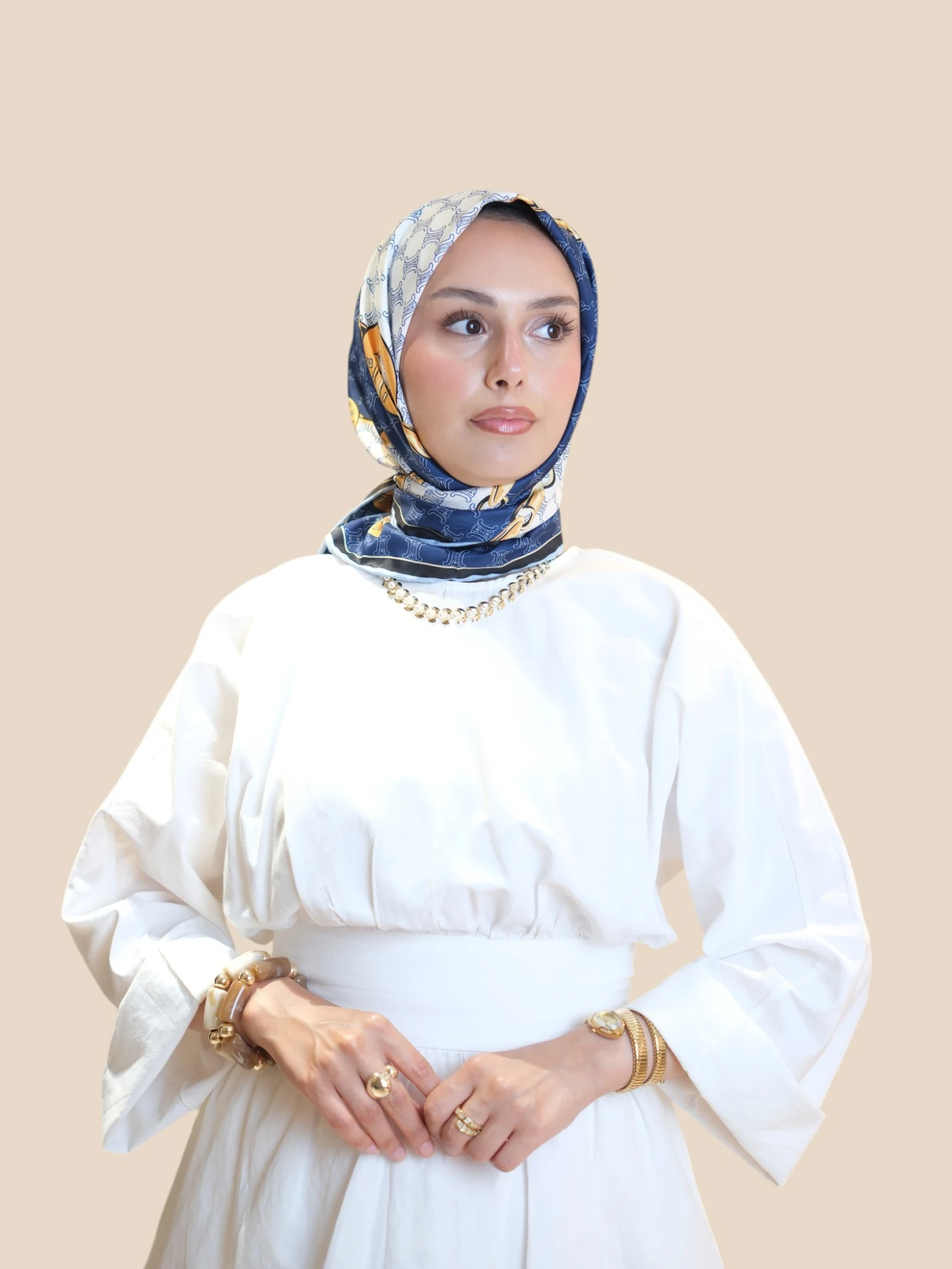 İthal İpek Twill Eşarp Mavi Gold