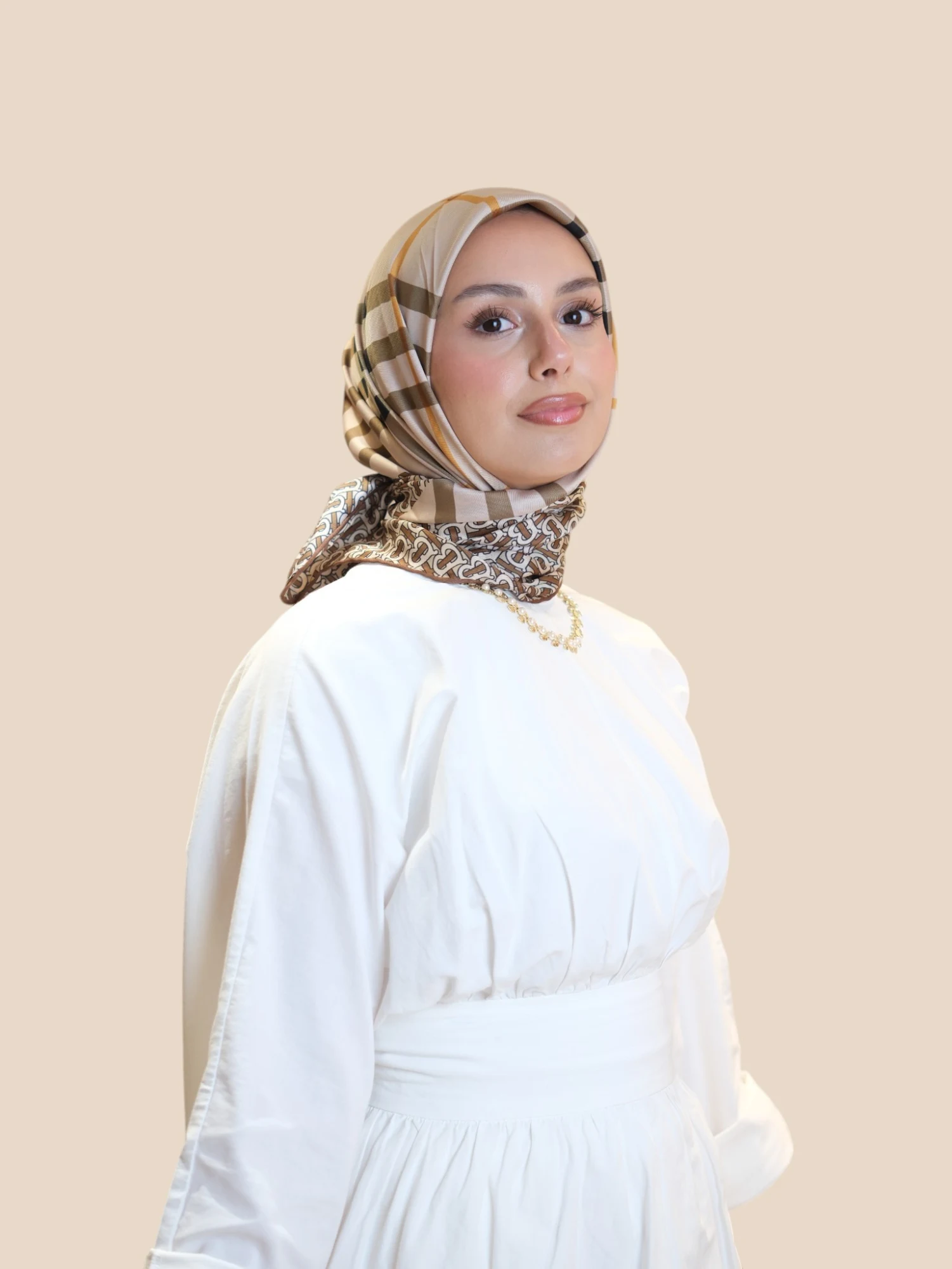 İthal İpek Twill Eşarp Bej Br