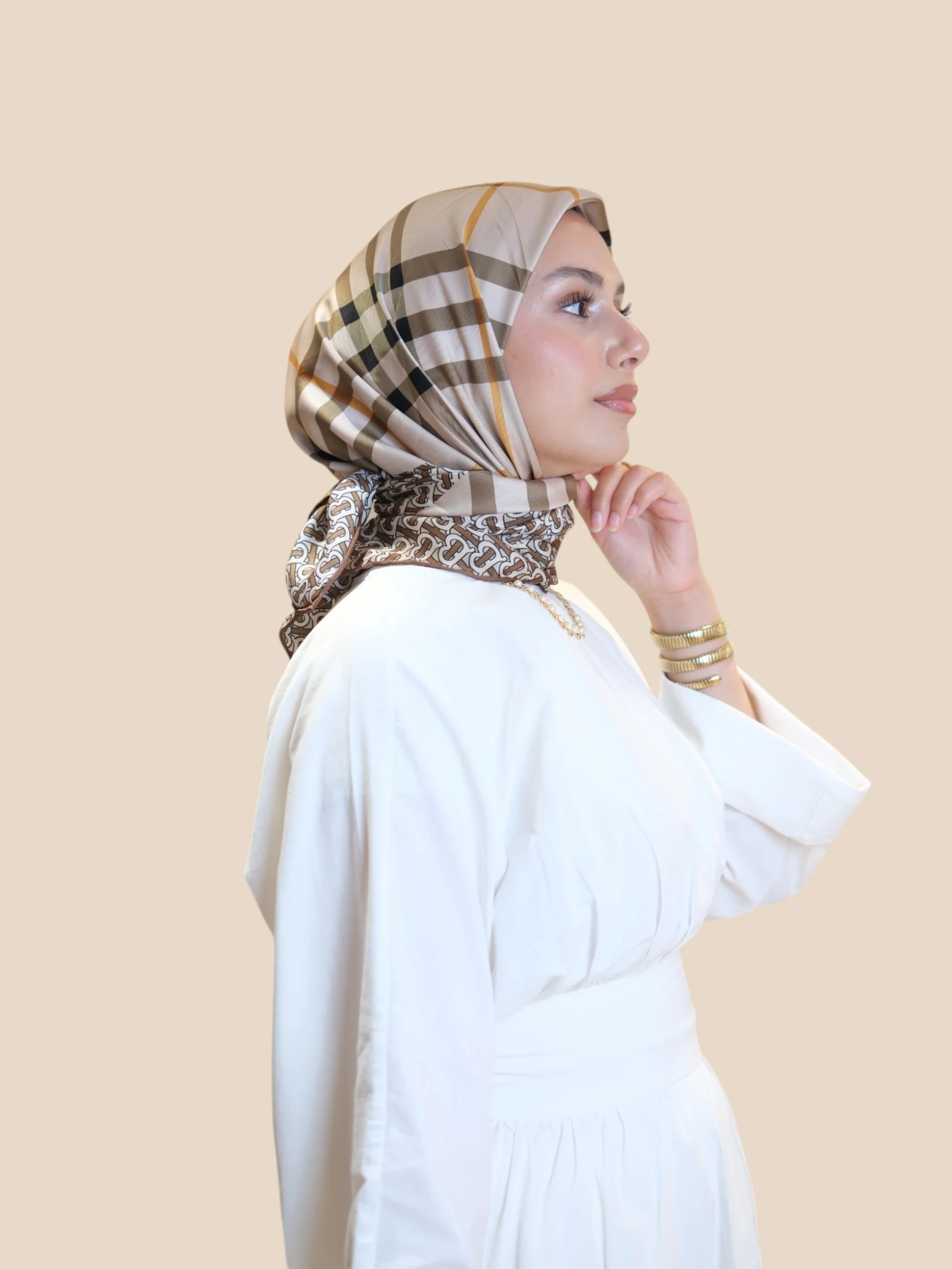 İthal İpek Twill Eşarp Bej Br