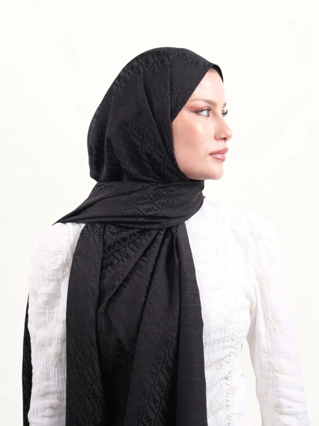 Armine Jakarlı İpek Pamuk Şal Siyah