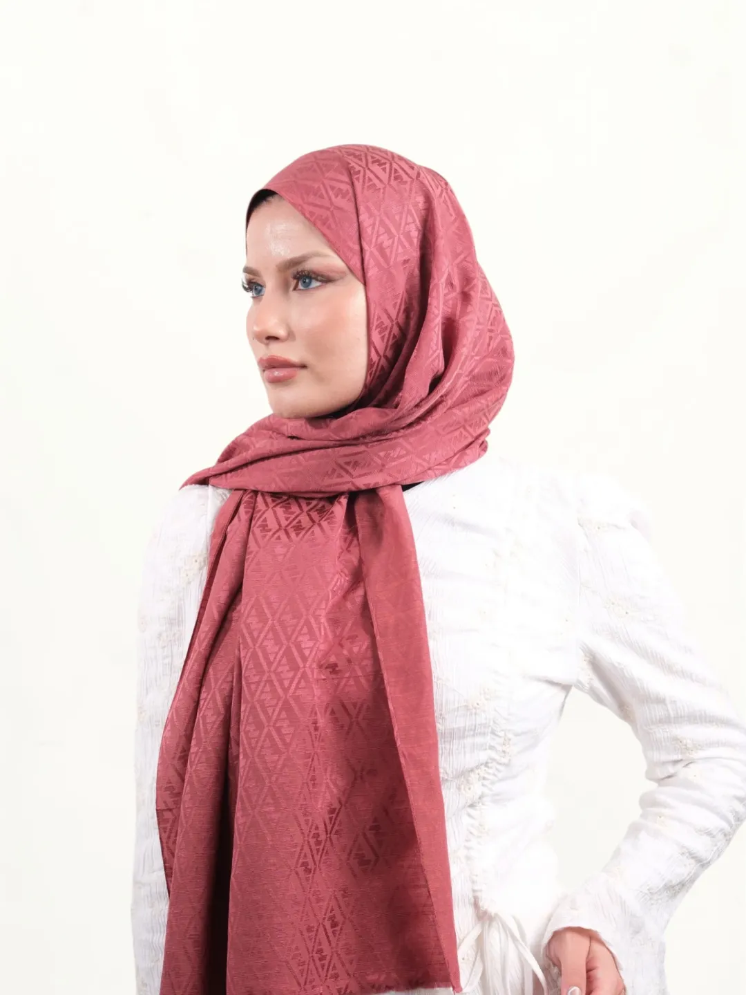 Armine Jakarlı İpek Pamuk Şal Gül Kurusu
