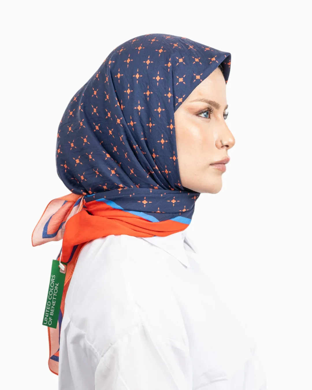 Benetton Siena Desenli Eşarp Lacivert