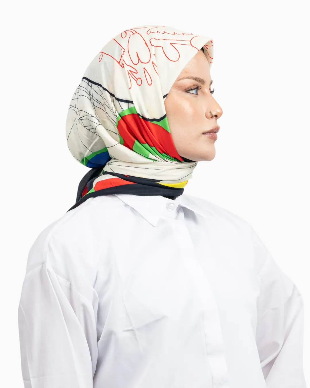 Benetton Siena Desenli Eşarp Siyah-02