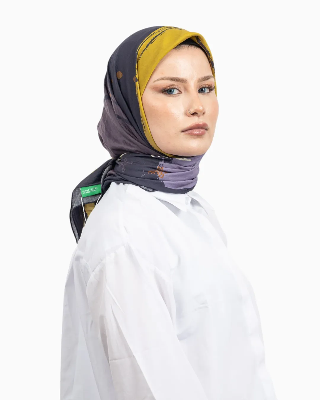 Benetton Siena Desenli Eşarp Füme
