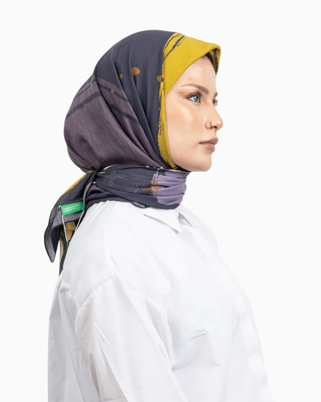Benetton Siena Desenli Eşarp Füme