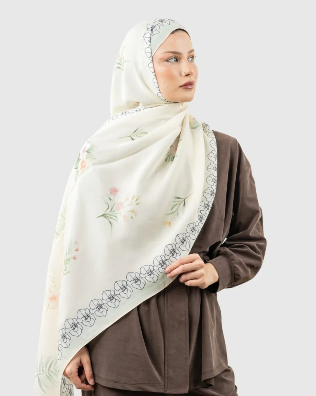 Carell Monogram Lüx Floş Şal Ekru