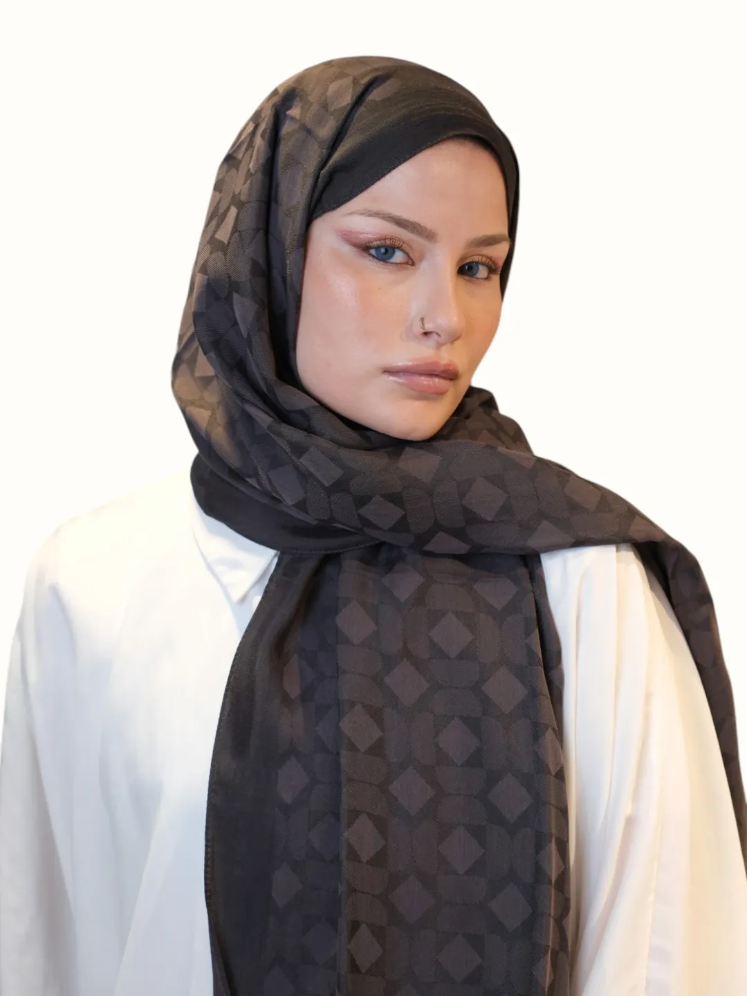 Fresh Scarfs Pamuk Floş Jakarlı Şal Kahve