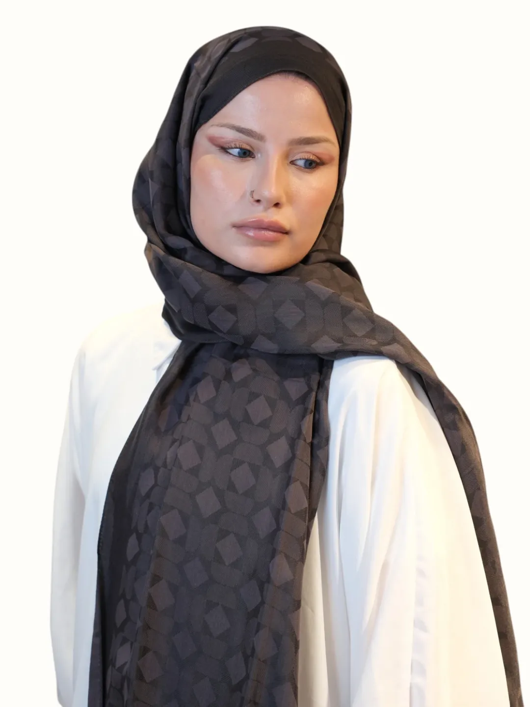 Fresh Scarfs Pamuk Floş Jakarlı Şal Kahve