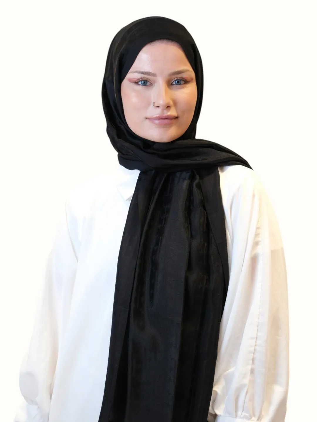 Fresh Scarfs Pamuk Floş Jakarlı Şal Siyah-01