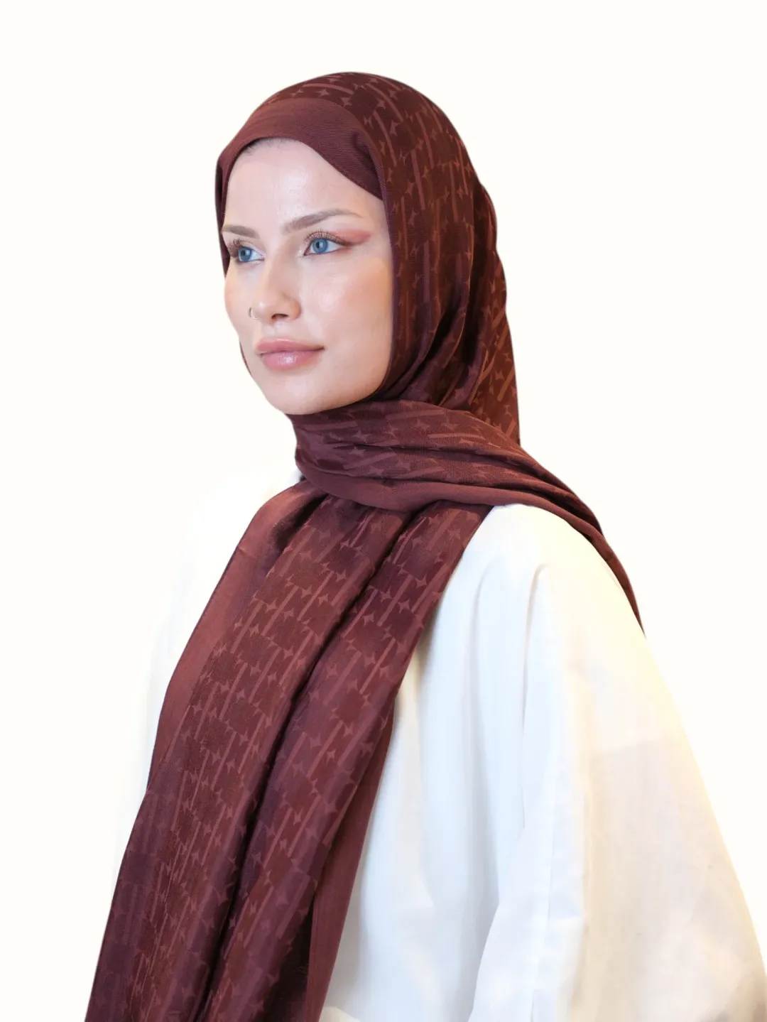 Fresh Scarfs Pamuk Floş Jakarlı Şal Bordo-01
