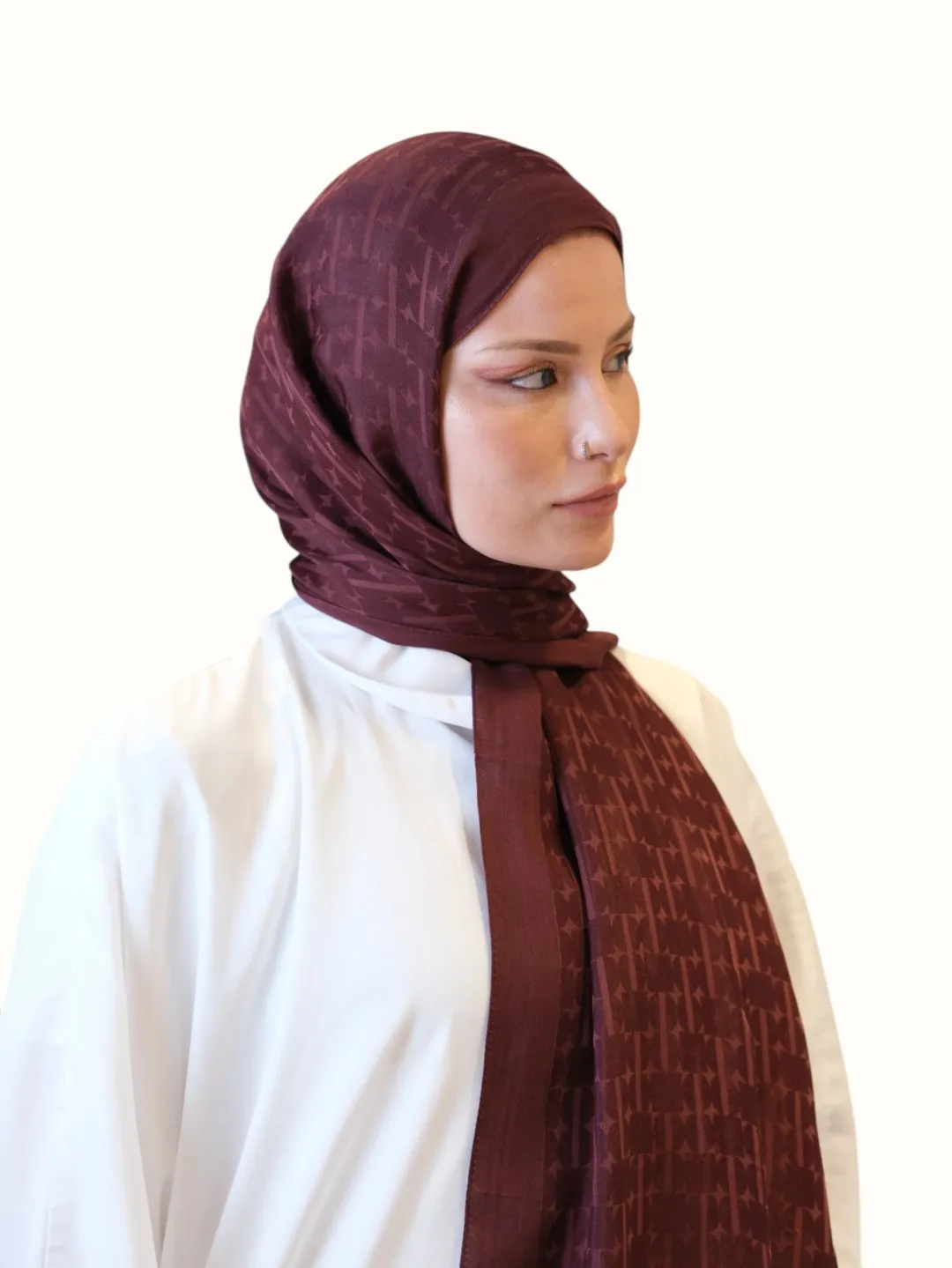 Fresh Scarfs Pamuk Floş Jakarlı Şal Bordo-01