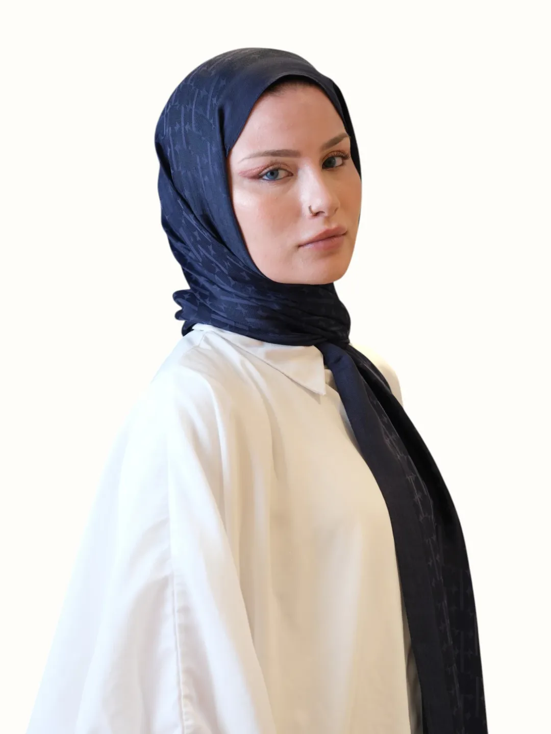 Fresh Scarfs Pamuk Floş Jakarlı Şal Lacivert-01