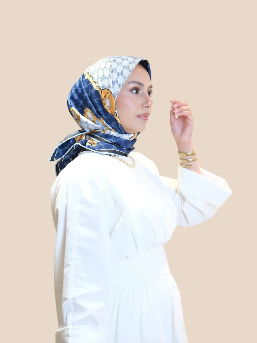 İthal İpek Twill Eşarp Mavi Gold