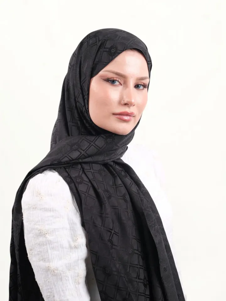 Armine Jakarlı İpek Pamuk Şal Siyah