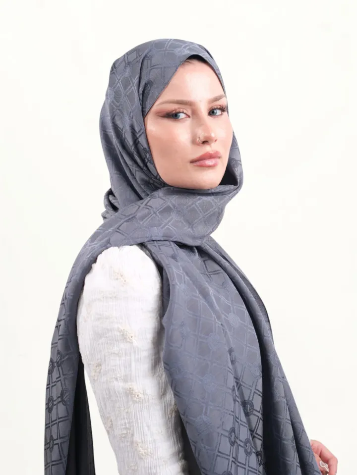 Armine Jakarlı İpek Pamuk Şal Koyu Gri