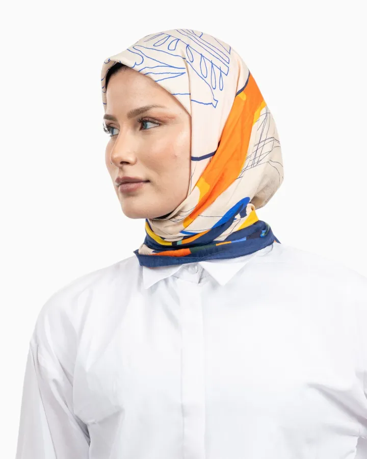 Benetton Siena Desenli Eşarp Krem