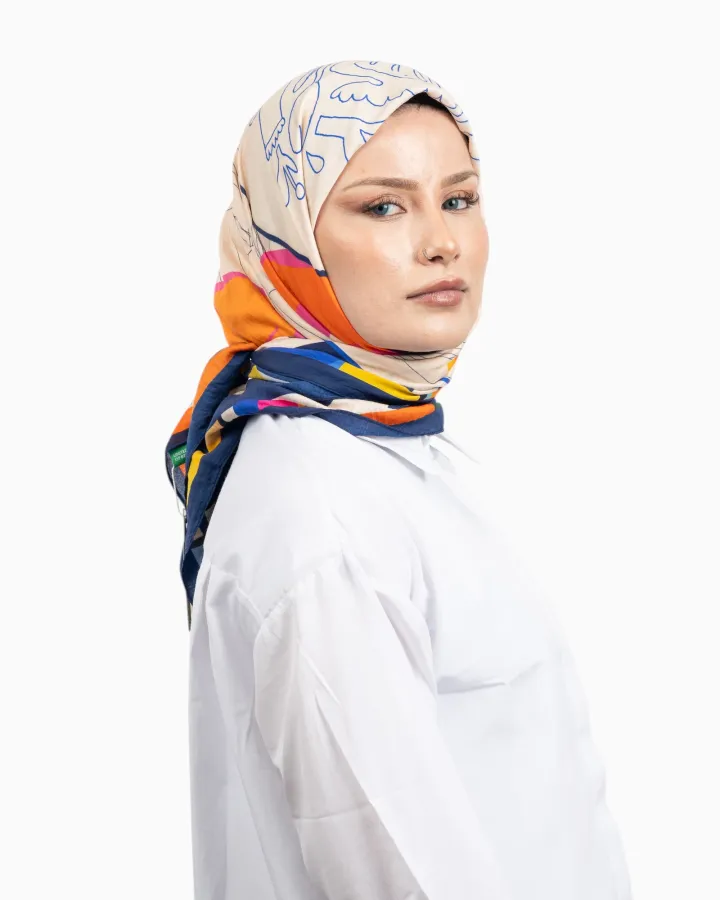 Benetton Siena Desenli Eşarp Krem