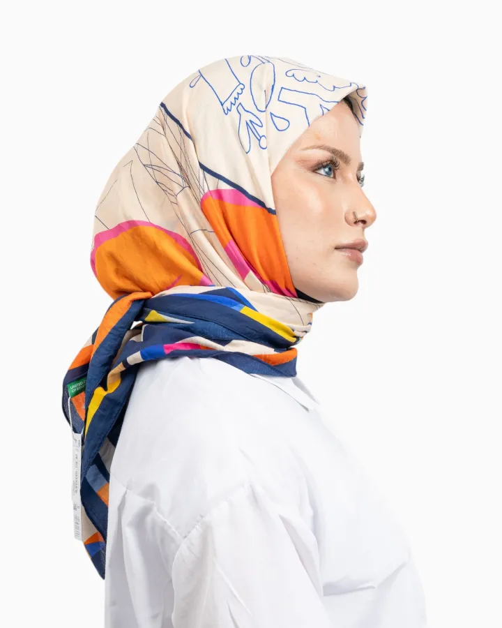 Benetton Siena Desenli Eşarp Krem