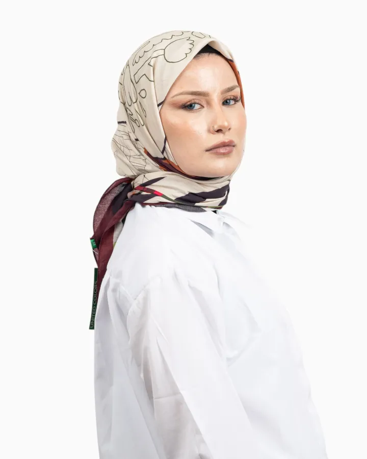 Benetton Siena Desenli Eşarp Kahverengi