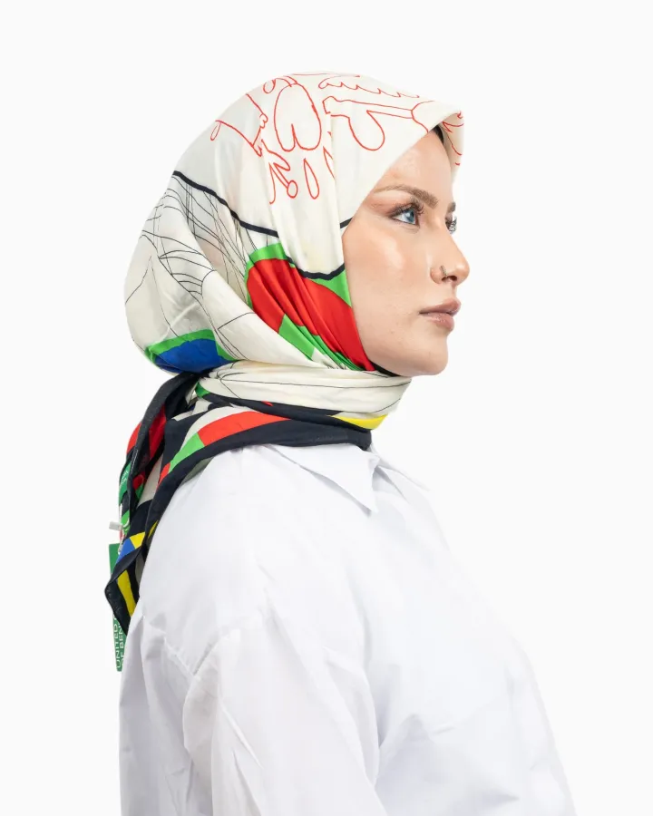 Benetton Siena Desenli Eşarp Siyah-02