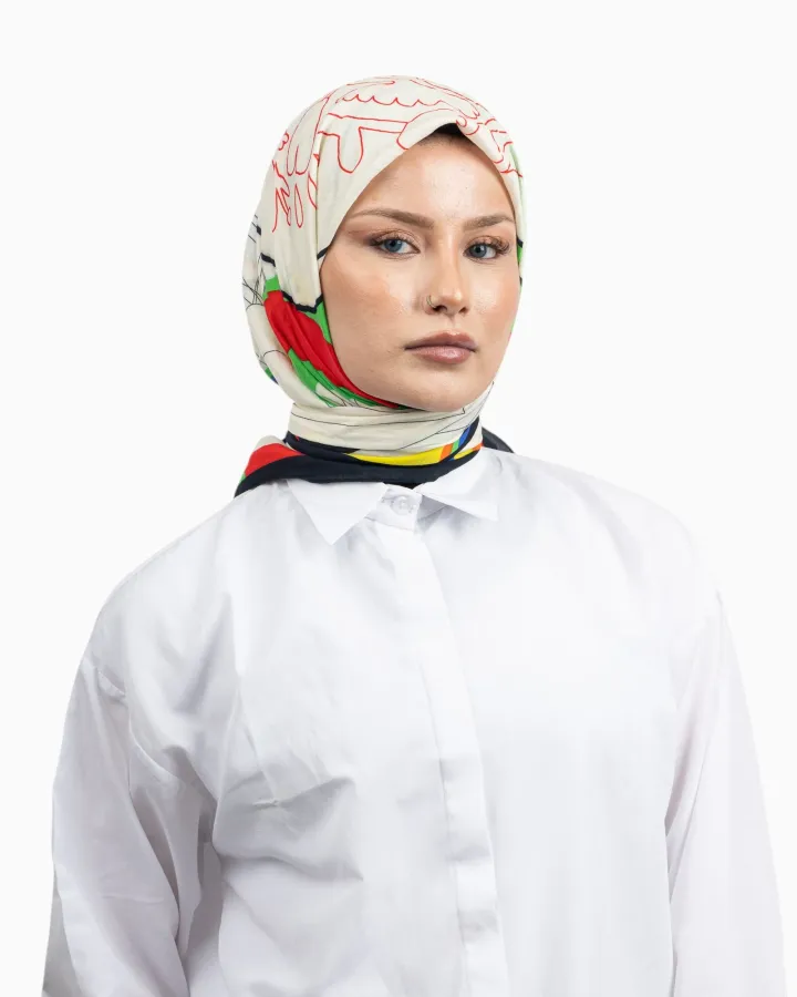 Benetton Siena Desenli Eşarp Siyah-02