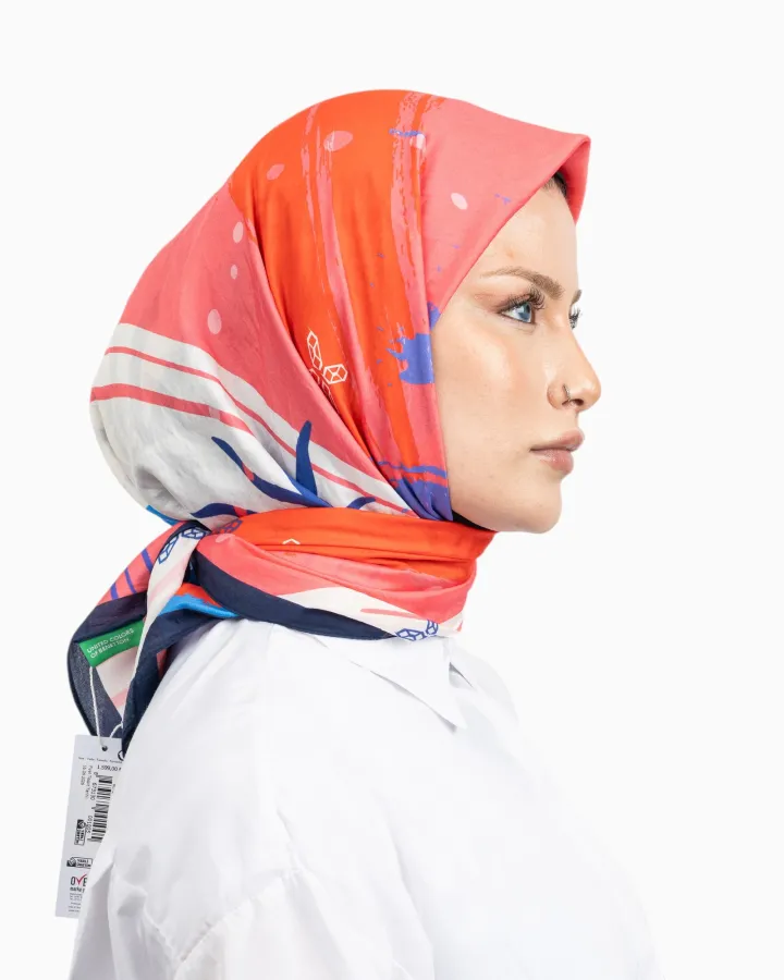Benetton Siena Desenli Eşarp Mavi