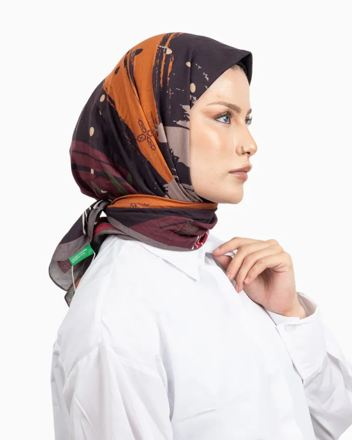 Benetton Siena Desenli Eşarp Bordo