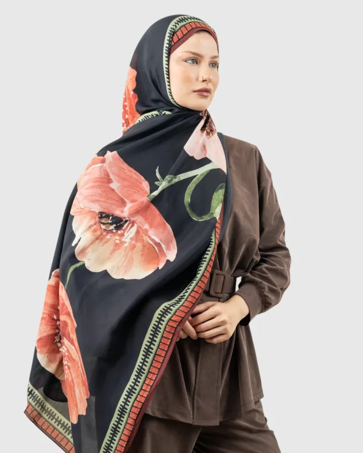 Carell Monogram Floş Şal Çiçek Siyah