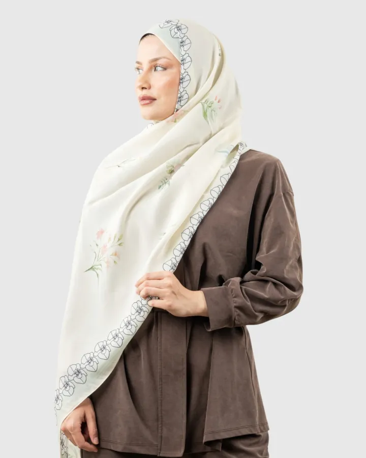 Carell Monogram Lüx Floş Şal Ekru