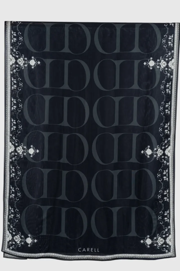 Carell Monogram Floş Şal Siyah Dsn