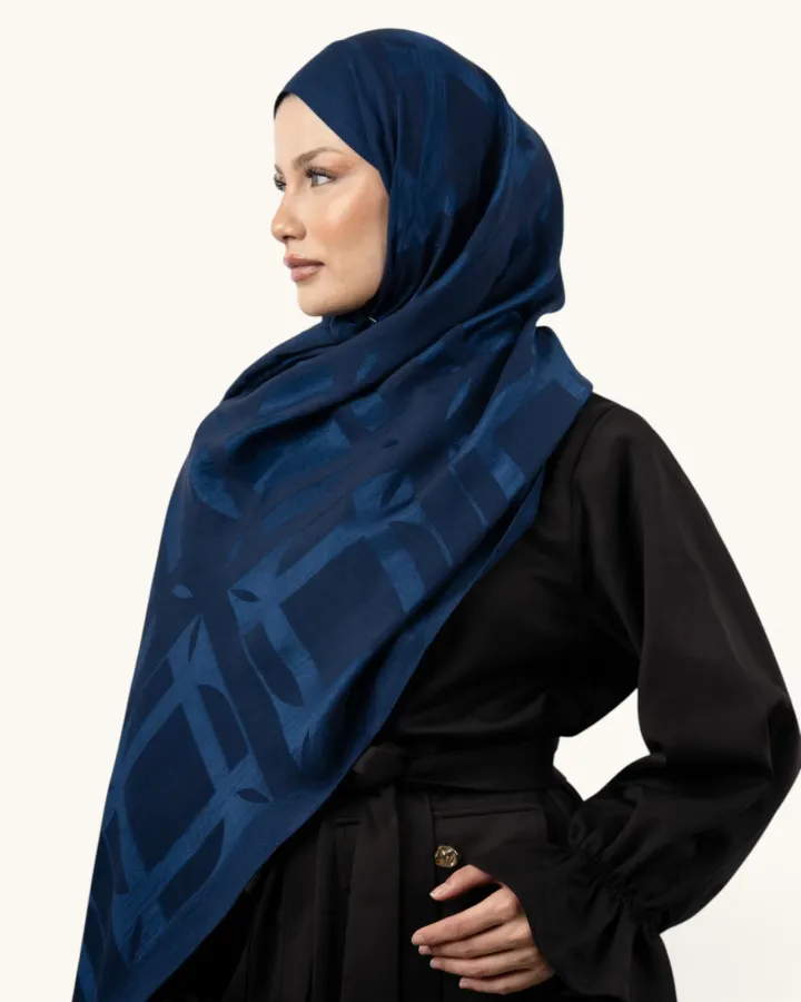 Carell Liora Pamuk Geometrik Şal Lacivert