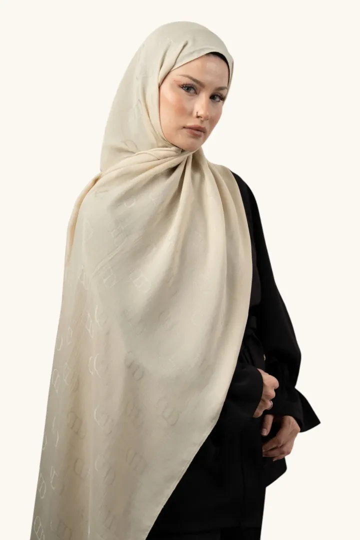 Carell Liora Pamuk Monogram Şal Bej