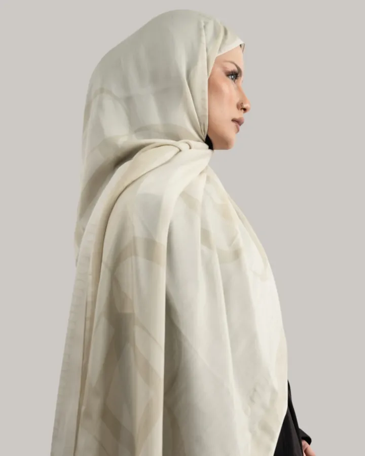 Carell Monogram Floş Şal Ekru