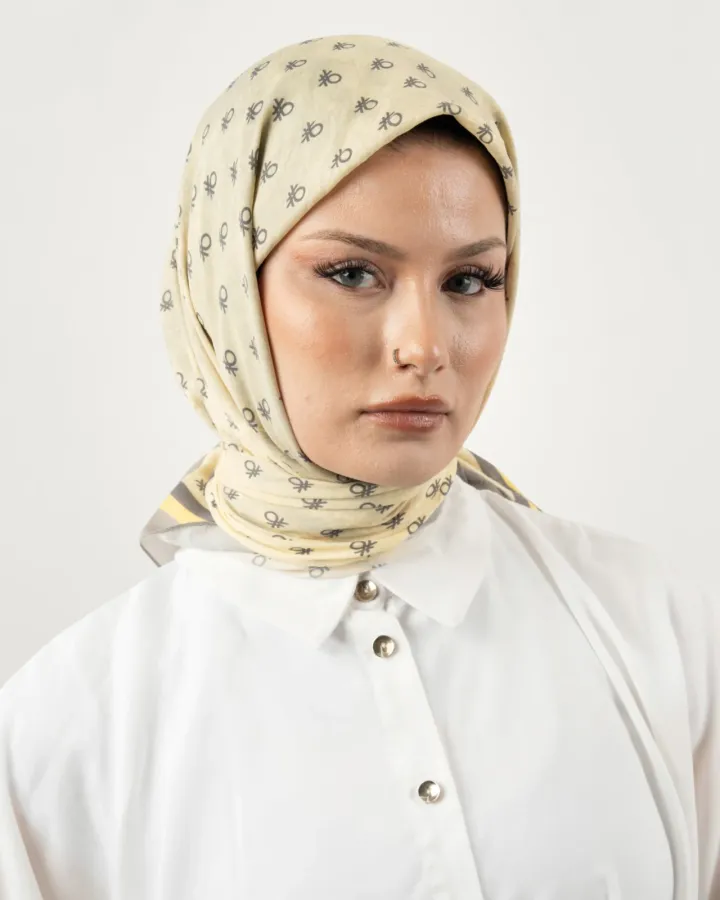 Benetton Siena Eşarp Gri-Sarı-01